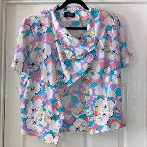 Bestsie Pastel Floral Short Sleeve Button-Front Top - Multi Pastel